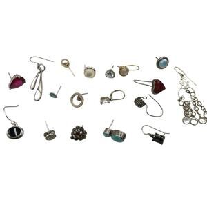 Sterling Silver Lot Single Signed Semi Precious Stones Scrap Earrings 26.6g